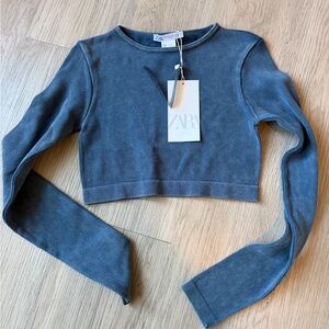 Zara Crewneck Long Sleeve Ribbed Crop Top